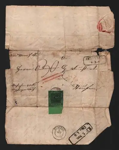 B12091 Brief AD Baden 6 Oberrand Endingen 1854 auf Faltbriefhülle nach Staufen