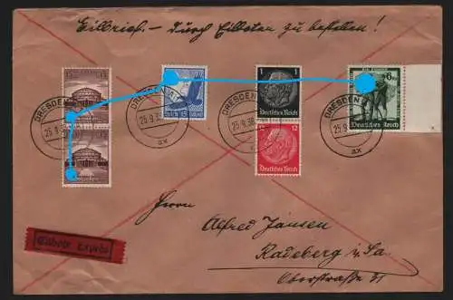 B12316 Brief DR Eilbrief Eilboten Dresden 1938 nach Radeberg