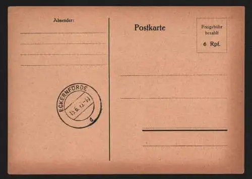 B12404 Ganzsache 1945 Britische Zone Aufbrauchsausgaben Eckernförde Freigebühr