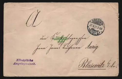 B11974 Deutsches Reich Dresden 1911 Stempel Königliche Angelegenheit Ministerium