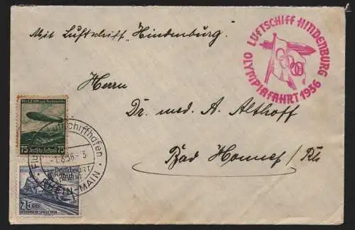 B12459 Brief DR 615, 607 Frankfurt a. Main 1936 Olympiafahrt 1936 Luftschiff Zep