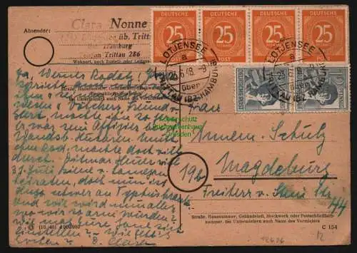 B12626 Postkarte Lütjensee über Trittau Bz. Hamburg 23.6.48 Zehnfach Währungsref