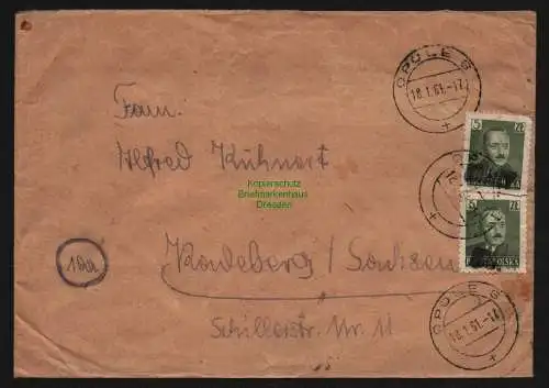 B12678 VR Polen Opole 1951 17 Werte mit Groszy Aufdruck nach Radeberg