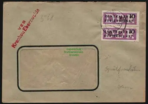 B12642 DDR ZKD 1957 2x 6 Brief Spätverwendung unzulässig 11.5.57 nach Eberswalde