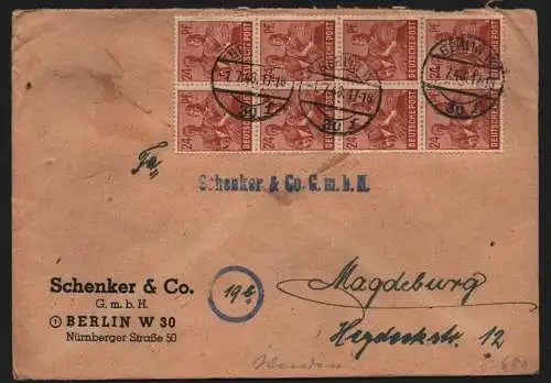 B12808 SBZ Doppelbrief Währungsreform Zehnfachfrankatur 1948 Berlin W 30 nach