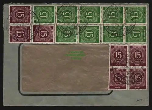 B12720 SBZ Währungsreform 1948 Zehnfach Frankatur 7x 921, 9x 922 Pößneck Fernbri