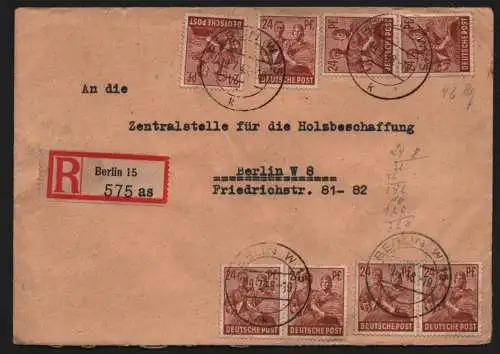 B12809 SBZ R-Brief Währungsreform Zehnfachfrankatur 1948 Berlin W 15 nach W 8