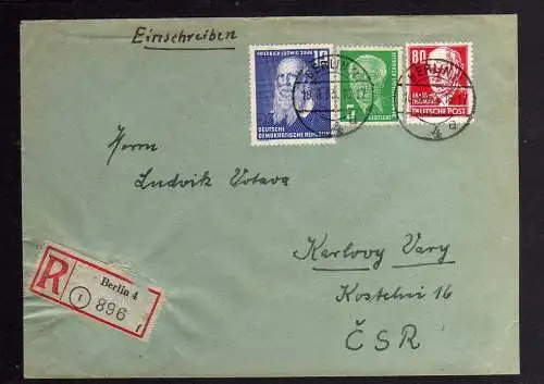B1276 DDR 1953 Einschreiben Köpfe II 1953 340 vXI Berlin nach Karlovy Vary CSR