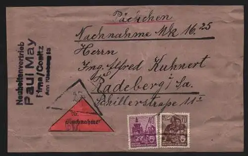 B13161 DDR Adressträger aus Päckchen Nachnahme Pirna  um 1960 nach Radeberg