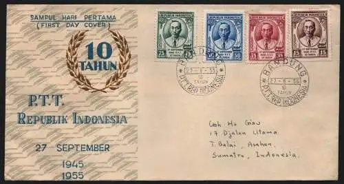 B13063 Indonesien 1955 147 - 150 FDC 10 Jahre indonesische Post Bandung Tahuh