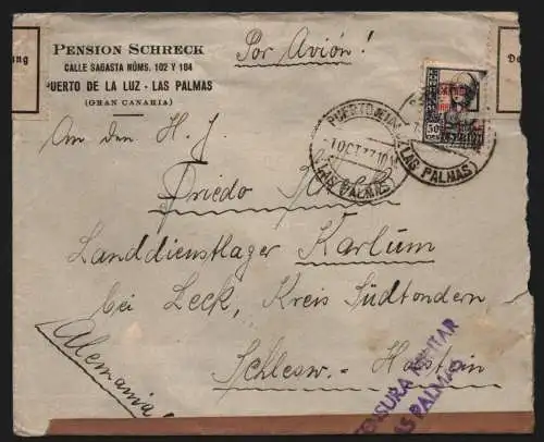 B13049 Brief Puerto de la Cruz Las Palmas 1937 Zensur Censura Militar Landdienst