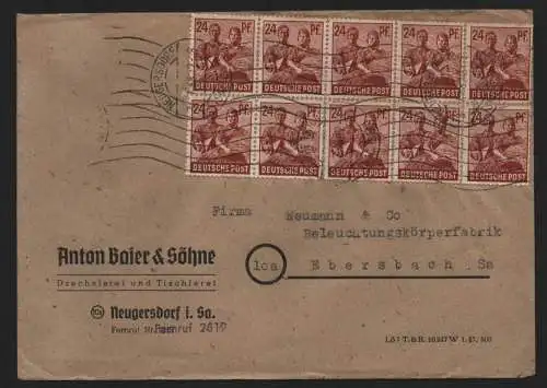 B12950 SBZ Brief Währungsreform Zehnfachfrankatur 1948 Neugersdorf 3.7.48 nach