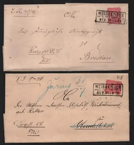 B12897 DR Deutsches Reich 2x Brief Weissensee Reg. Bez. Erfurt nach Kindelbrück