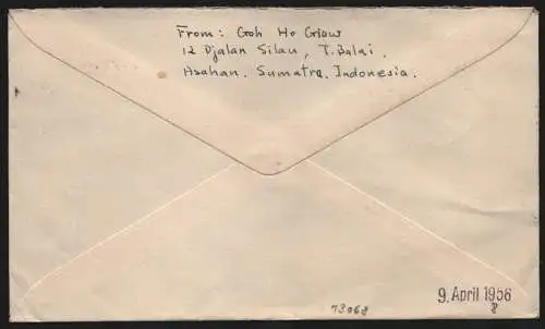 B13068 Indonesien 1956 Brief nach Radeberg DDR Tandjung Balai Asahan Sumatra