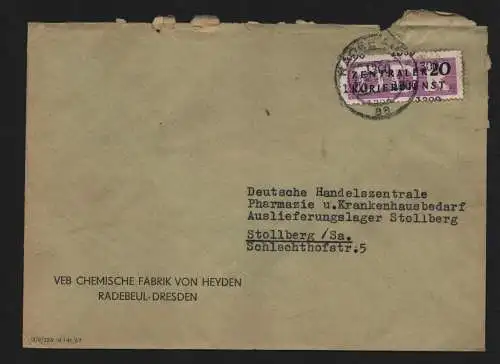 B13238 DDR ZKD 11 1300 Brief 1957 VEB Chemische Fabrik von Heyden Radebeul Dresd