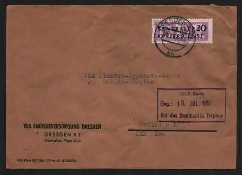 B13251 DDR Dienst ZKD 15 1300 Brief 1957 VEB Energieversorgung Dresden n. Berlin