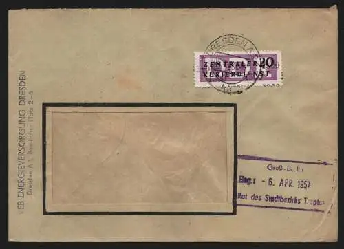 B13249 DDR Dienst ZKD 11 1300 Brief 1957 VEB Energieversorgung Dresden n. Berlin