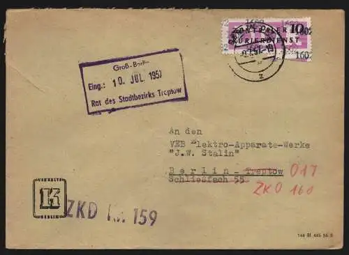B13399 DDR Dienst ZKD 14 1602 Brief 1957 VEB Kälte Berlin Schiffs- und Industrie