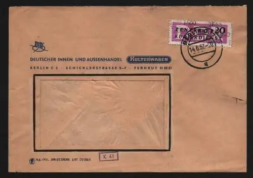 B13352 DDR Dienst ZKD 15 1600 Brief 1957  Berlin Deutscher Innen- Aussenhandel