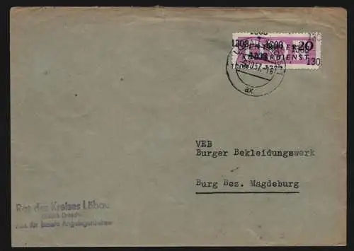 B13277 DDR Dienst ZKD 15 1308 Brief 1957 Rat des Kreises Löbau an VEB Burger Bek