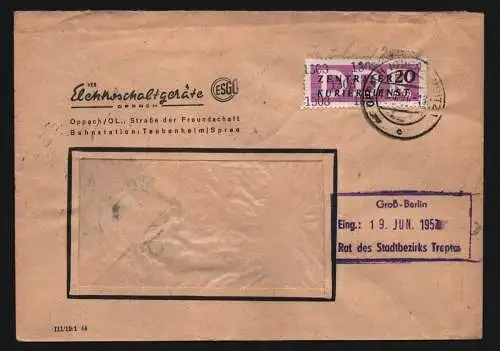 B13270 DDR Dienst ZKD 15 1308 Brief 1957 VEB Elektroschaltgeräte Oppach ESGO