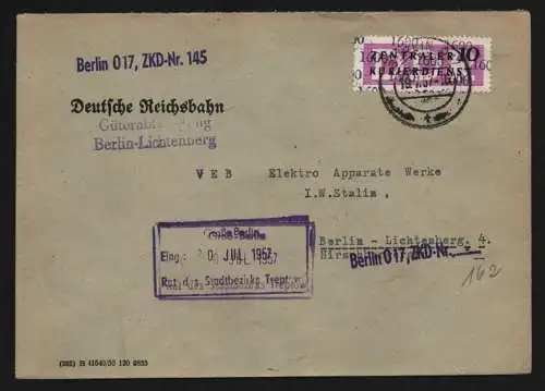 B13339 DDR Dienst ZKD 14 1600 Brief 1957 Berlin Deutsche Reichsbahn Lichtenberg
