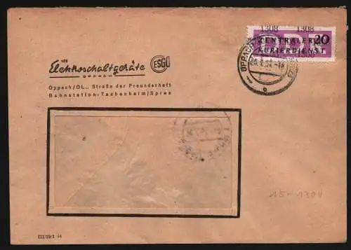 B13272 DDR Dienst ZKD 15 1308 Brief 1957 VEB Elektroschaltgeräte Oppach ESGO