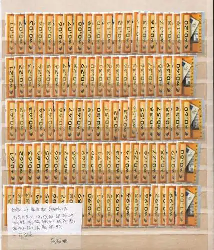 B13513 Deutschland ATM Zusammenstellung 100 Marken 1 Cent bis 1 € in Cent Schri