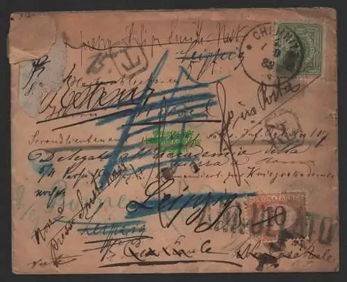 B14318 Brief Deutsches Reich Chemnitz 1883 DR 39 vielfach Nachsendung Berlin Rom