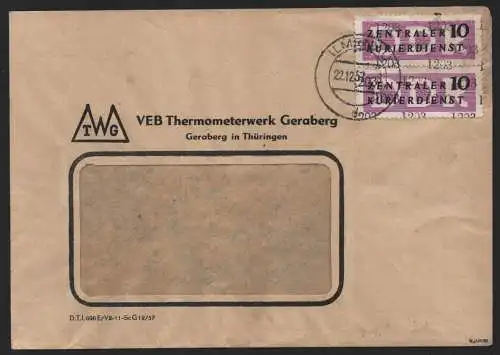 B14122 DDR ZKD Brief 1957 2x10 1203 Ilmenau VEB Thermometerwerk Geraberg an nach
