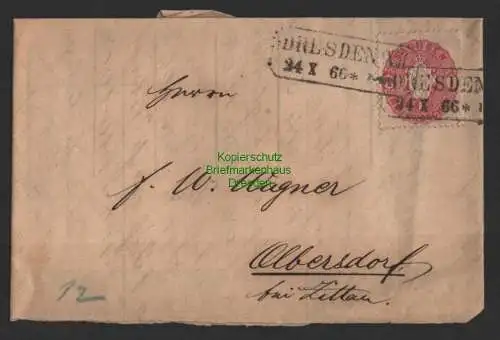 B14347 Sachsen 16 Dresden 1866 Briefteil mit Inhalt nach Olbersdorf bei Zittau
