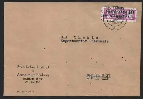 B14313 DDR ZKD Brief 1957 14 1608 Weißensee Staatliches Institut für Arzneimitte