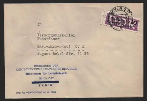B14264 DDR ZKD Brief 1957 11 1600 Berlin Ministerien Regierung der DDR Ministeri