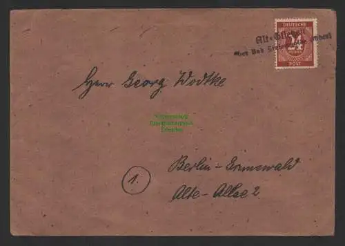 B14340 Alliierte Besetzung Brief Notstempel Alt Glietzen über Bad Freienwalde (O