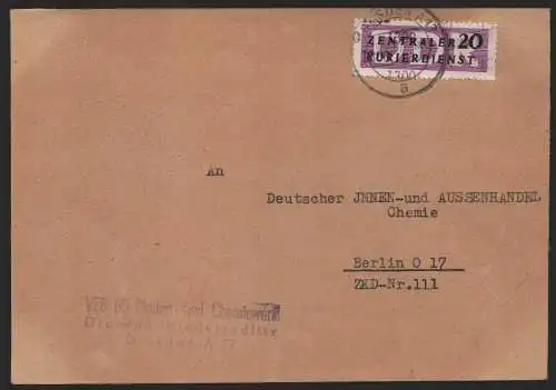B14133 DDR ZKD Brief 1957 11 1300 Dresden VEB (K) Platten und Chemiewerk Nieders