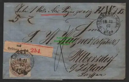B14351 Preussen 18 Paketbegleitbrief Goldberg 1867 nach Olbersdorf bei Zittau