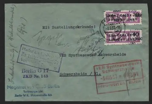 B14275 DDR ZKD Brief 1957 13, 12 1600 Berlin Ministerien ZKD 143 Vertagsgericht