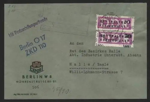 B14276 DDR ZKD Brief 1957 13, 15 1600 Berlin Ministerien WMW Export ZKD 110 an R