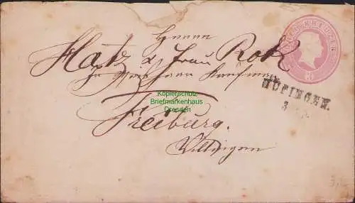 B14936 Baden 3 Kreuzer Ganzsache Hüfingen nach Freiburg um 1865 Donaueschingen