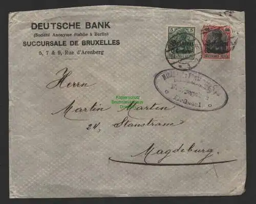 B14369 Brief Deutsche Post Belgien 1916 Deutsche Bank Zensur Freigegeben