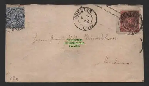 B14380 Ganzsache NDP Drei Kreuzer Kreuzerbezirk Überdruck Kreuzer Coeslin 1870
