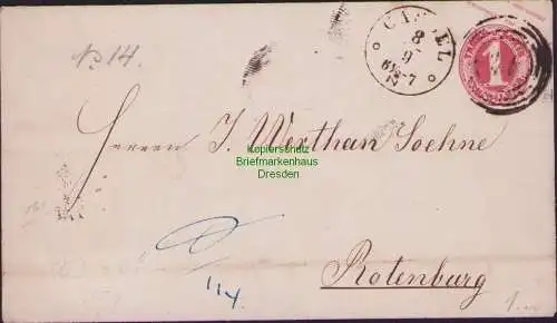 B14913 Thurn & Taxis Ganzsache 1 Kreuzer Cassel nach Rotenburg 1865