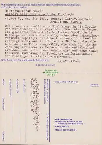 B15117 DDR Postkarte Volksbuchhandel Cottbus bezahlt 22.10.1986 Drucksache