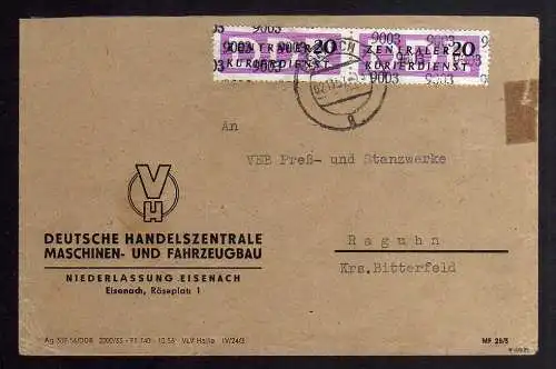 B1466 DDR ZKD 2x 15 Kontrollzahl 9003 Brief Eisenach geprüft BPP DHZ Maschinen-