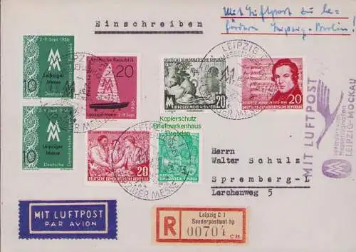 B15115 Brief DDR 1956 Messeflughafen Mit Luftpost Leipzig Mockau Sonderpostamt