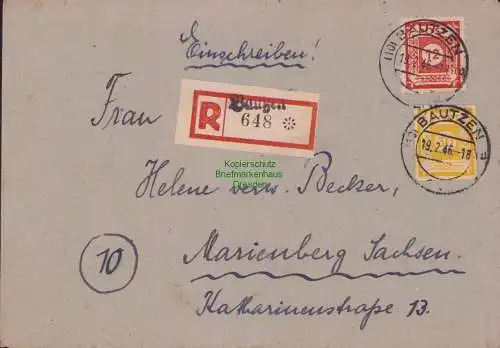B15179 SBZ Ostsachsen 1946 Bautzen Einschreiben nach Marienberg