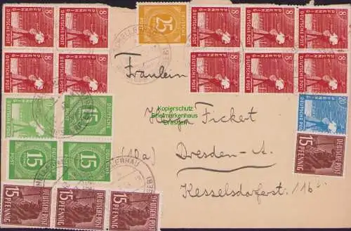 B15174 SBZ Brief Zehnfach Währungsreform Schellerhau über Kipsdorf 26.6.48 1948