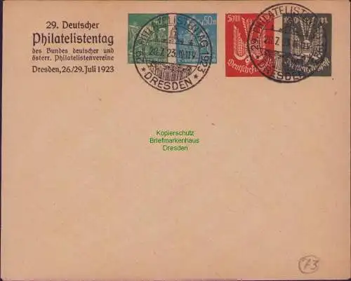 B15356 Privatganzsache Deutsches Reich 1923 Philatelistentag Dresden blanko SST