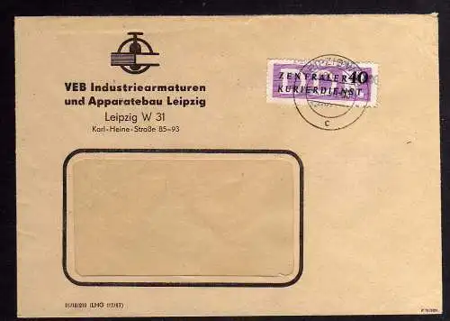 B1539 DDR ZKD 12 Kontrollzahl 1400 Brief Leipzig geprüft BPP VEB Industriearmatu