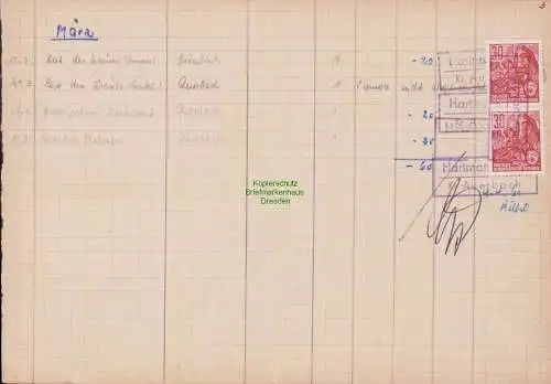 B15294 DDR Hartmannsgrün Kr. Auerbach Landpoststempel Seite Einlieferungsbuch